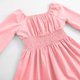 thumbnail image 3 of Vestido de niña de manga larga con cuello redondo, color liso, cuello alto, manga larga, dobladillo con volantes, vestido grande para niña, vestido de poliéster para niña, 3 of 6