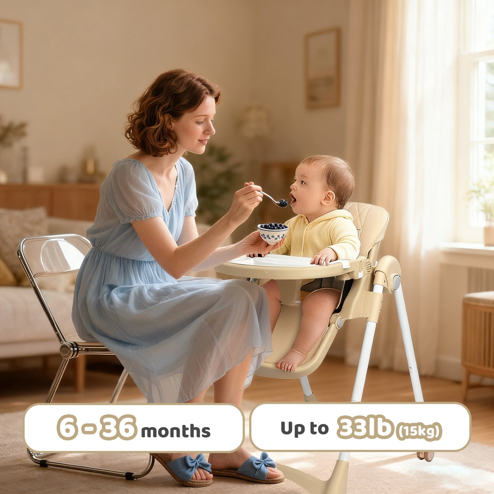 PEXMOR 4 in 1 Portable Baby High Chair, Convertible Foldable Highchair, Adjustable Height & Recline Positions, Beige
