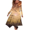 thumbnail image 1 of Long Dress with Sleeves,Summer Casual Dress,Ladies Fashion Printed Long Sleeved Round Neck Casual Irregular Dress, 1 of 5