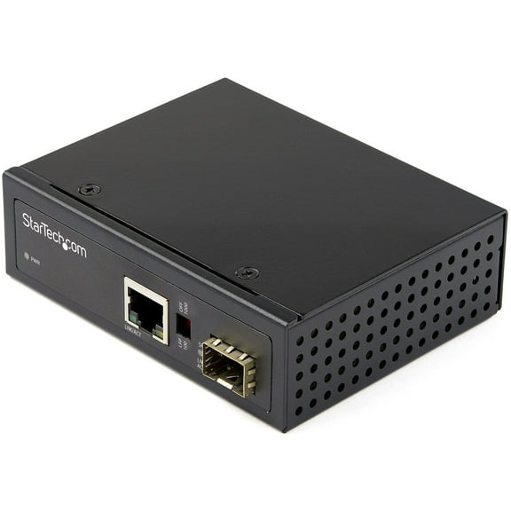 Startech Industrial Fiber to Ethernet Media Converter - 1Gbps SFP to RJ45/CAT6 - SM/MM Fiber to Copper Gigabit Network IP-30 12V Input - Fiber to Ethernet Media Converter extends networks & convert...