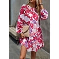 thumbnail image 5 of Floral Print Round Neck Shirred Detail Long Sleeve Dress for Women Red X-Large, 5 of 5