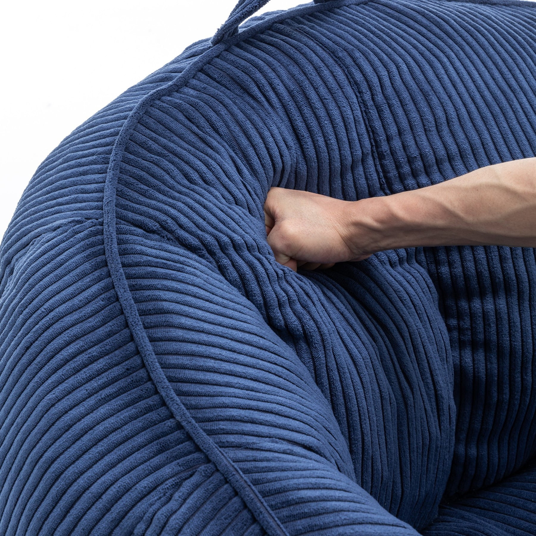 Giant Bean Bag Chair Sofa for Adults & Teens, Corduroy Bean Bag Couch with Armrests & Filler Included, Dark Blue