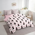 thumbnail image 3 of Manfei Kawaii Black Cat Twin Bedding Sets 7-Piece for Teen, Girly Pink Buffalo Bedding Comforter Set, Cartoon Bowknot Christmas Reversible Sheet Sets, Lightweight Room Decor, 3 of 7