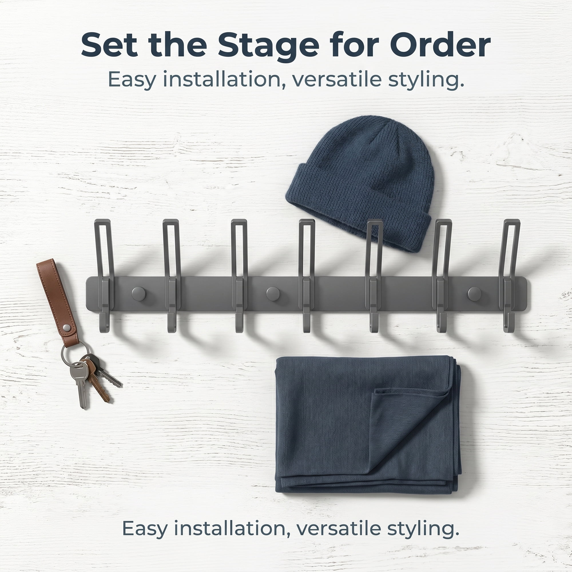 Unique Bargains Wall Mount Coat Rack Hook for Bathroom Organization Gray 7 Hooks