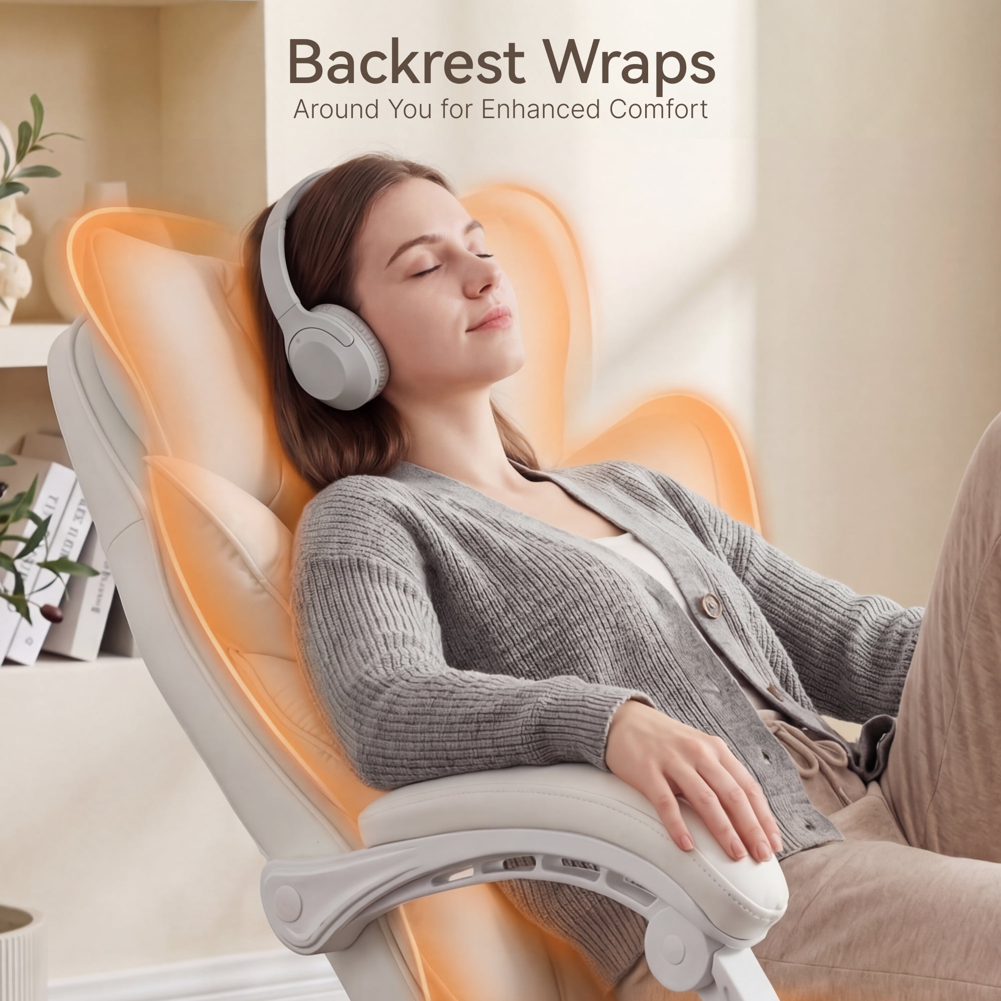 GOOSEA Adult Fabric High Back Indoor Residential Adjustable Seat Height and Lumbar Support Executive Chairs with Footrest, White