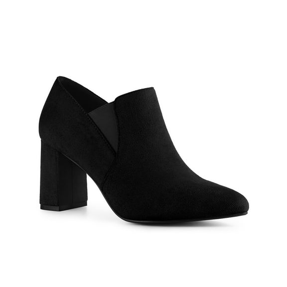 BLISSFUL STEP Pointy Toe Slip on Block Heels Chelsea Ankle Booties for Women