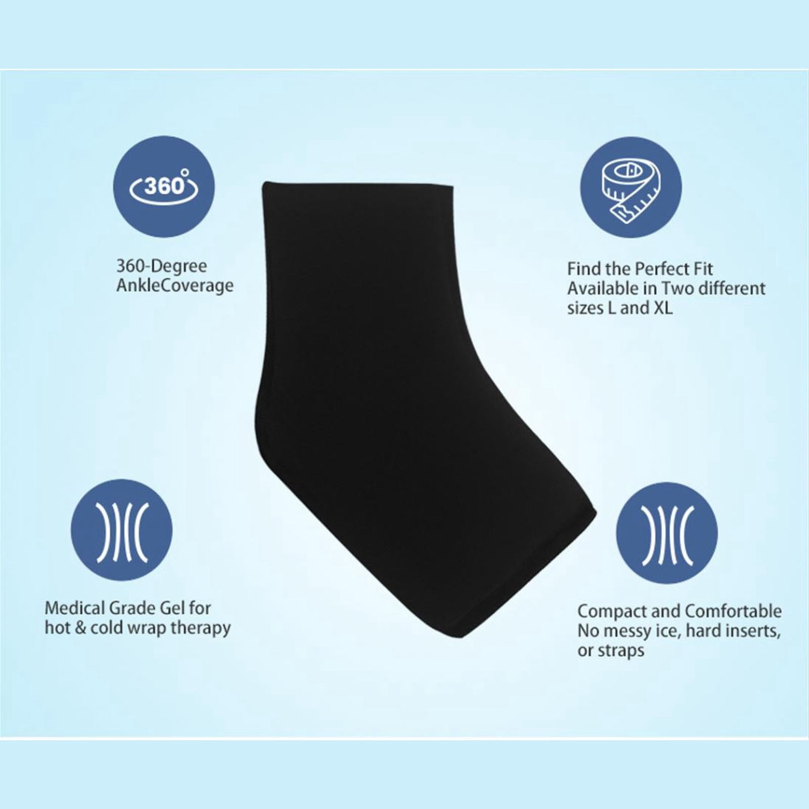 LAZIOEGR Ankle Gel Ice Pack for Plantar Fasciitis Relief, Reusable Cold Compression Wrap for Ankle Foot Injuries 9.06 x 7.48 in / 23 x 19 cm, Black