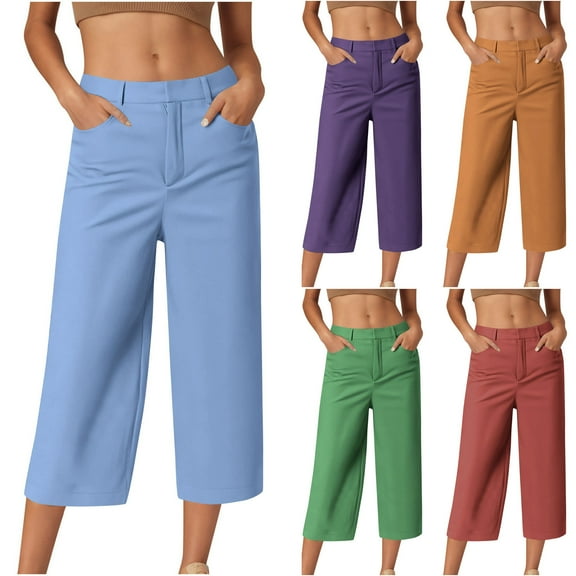 Bovxnpu Plus Size Pants For Women, Capris Pants for Women Cropped Pants With Pocket, Fashion Womens' Solid Color Casual Loose Capris Pants With Pocket XL