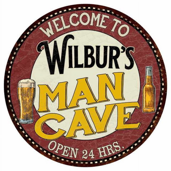Wilbur's Man Cave 14" Round Metal Sign Kitchen Bar Wall Decor 100140035364