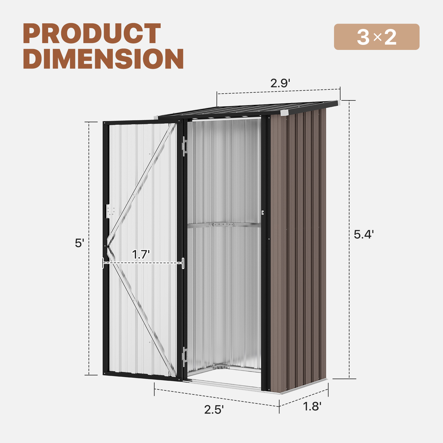 Bapipro 3'x 3' Outdoor Storage Shed, Metal Tool Shed with Lockable Door for Backyard, Garden & Patio, Brown
