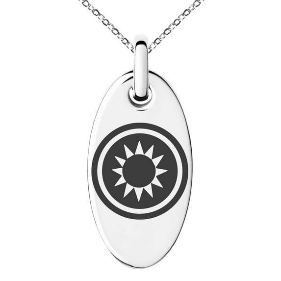 Stainless Steel Light Element Rune Engraved Small Oval Charm Pendant Necklace