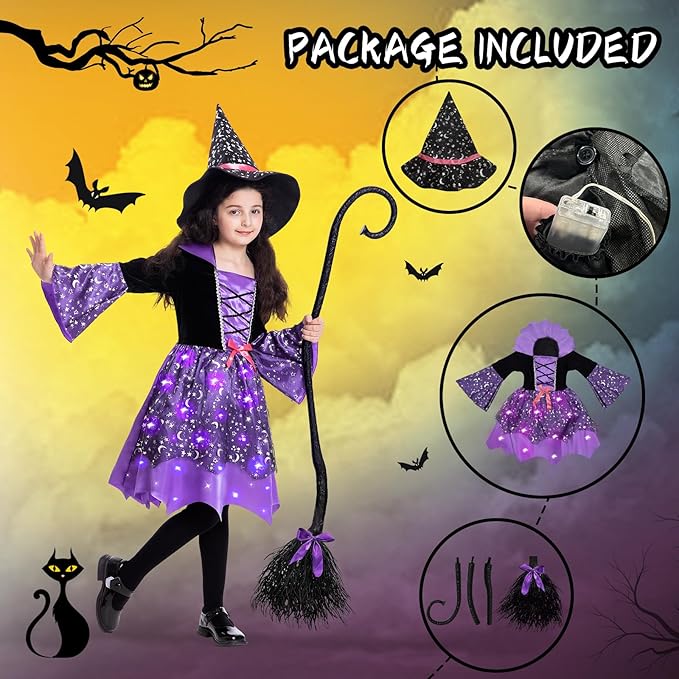 Sefiry Light-Up Witch Halloween Costume for Girls, Size 5-7T photo 2