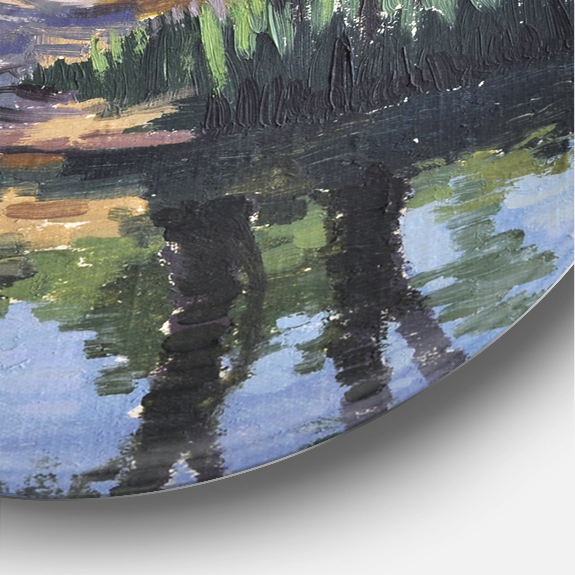 Designart 'Mysterious Countryside House By The River In The Woods' Lake House Circle Metal Wall Art 11x11 - Disc of 11