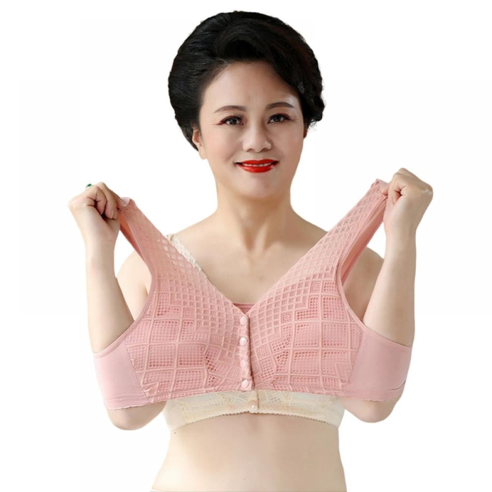 Xmarks 4 Pack Convenient Front Button Bra Sleep Bras Front Closure Everyday  Sports Bras for Middle Aged Elder Woman 42/95 