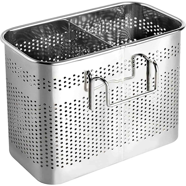 Escurridor De Cubiertos De Acero Inoxidable, Organizador De Utensilios De Cocina Con 2 Compartimentos Y Ganchos, Ideal Para Secar Y Almacenar Cubiertos, Cepillos De Dientes O Pinceles