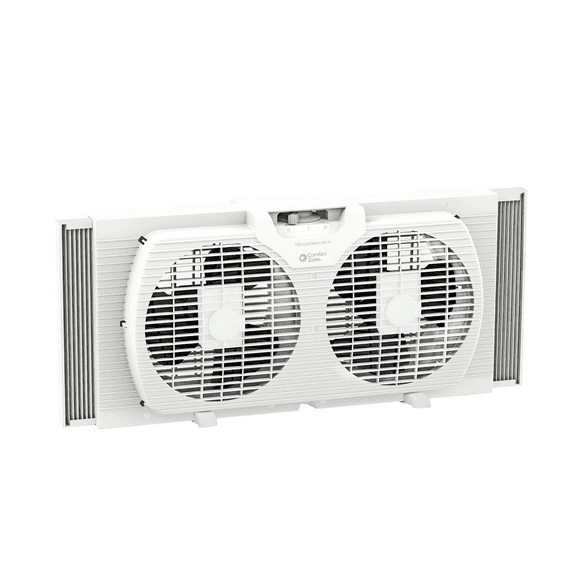 Ventilador de ventana doble Comfort Zone de 9" con control de flujo de aire reversible expansores de bloqueo automático 2 velocidades (Blanco) CZ319WT Comfort Zone CZ319WT