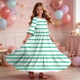 thumbnail image 6 of ITSAME Girls Striped Maxi Dress Ruffle Short Sleeve Round Neck Loose Fit Summer Comfy Casual A-Line Dress Mint Green Size 5T, 6 of 7