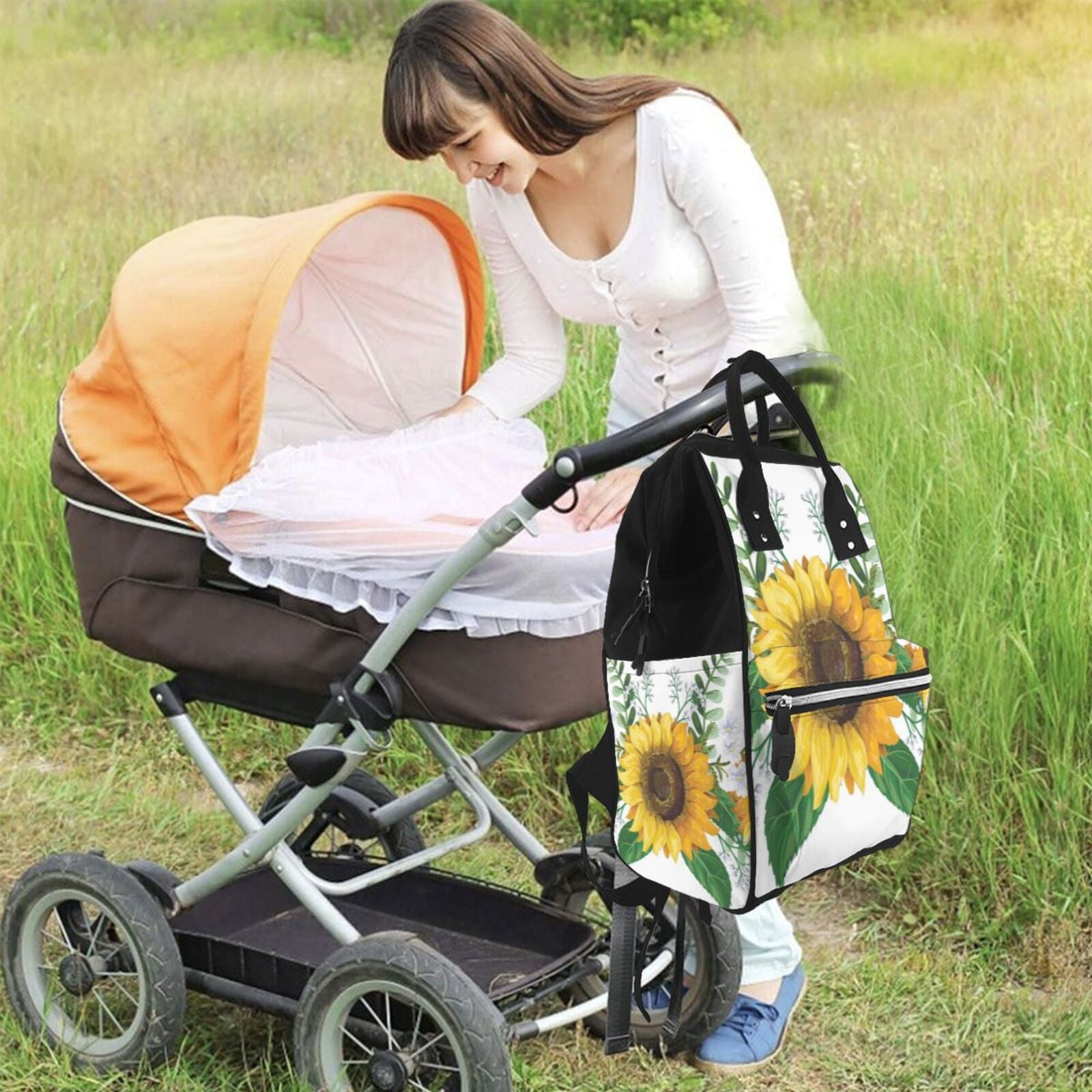 Ratiio Sunflowers (2) Mummy Backpack - Waterproof Twill Canvas, Large Capacity Diaper Bag with Multiple Pockets and Adjustable Straps