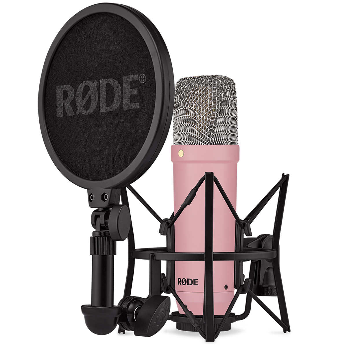 Rode Signature Series NT1 Cardioid Condenser Studio Microphone, Pink, Bundle with H&A Microphone Stand and TAPH100 Studio Monitor Headphones