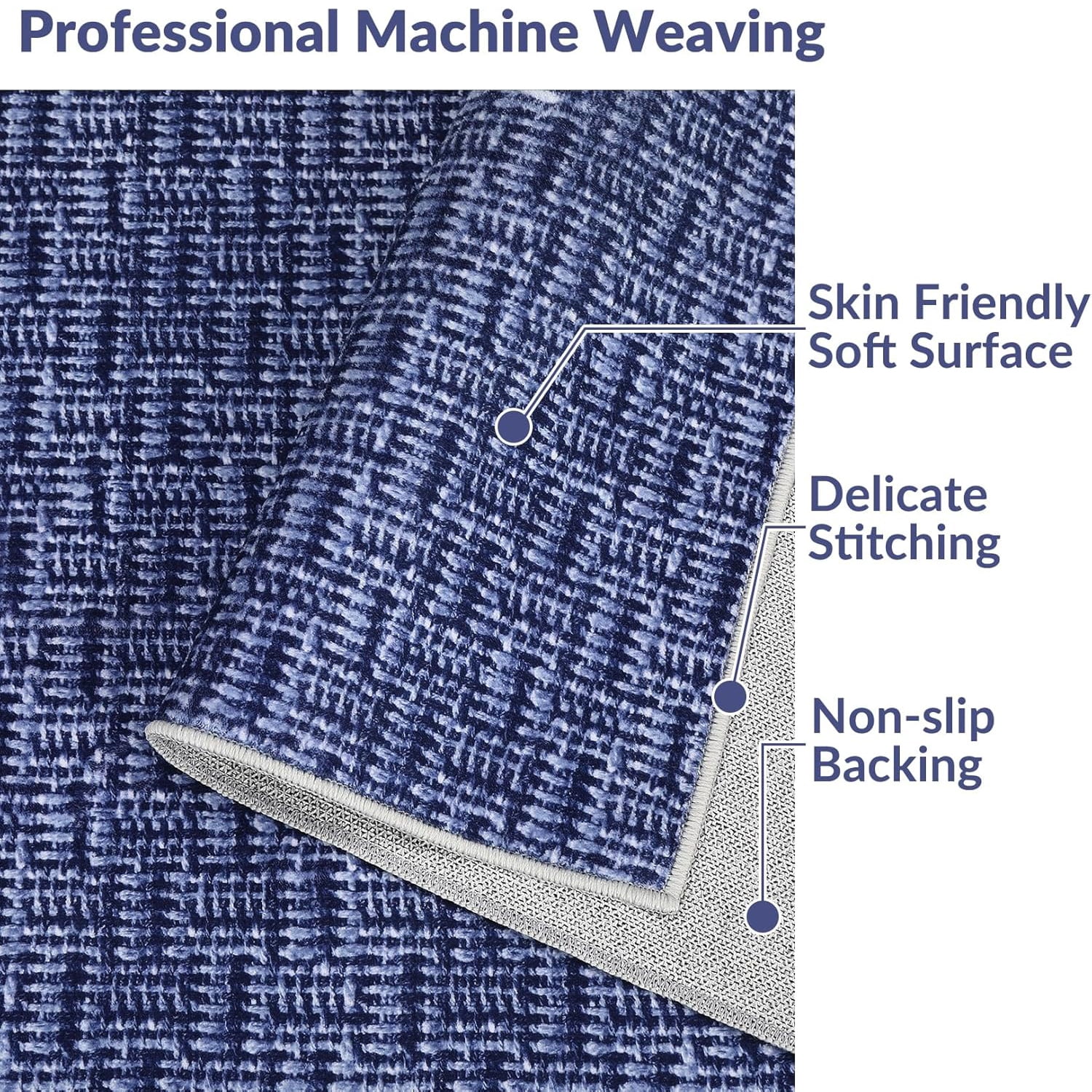 Tzou Washable Area Rugs 9x12 for Living Room, Low Pile Braid Print Indoor Carpet with Non-Slip Backing for Home Office(Blue)