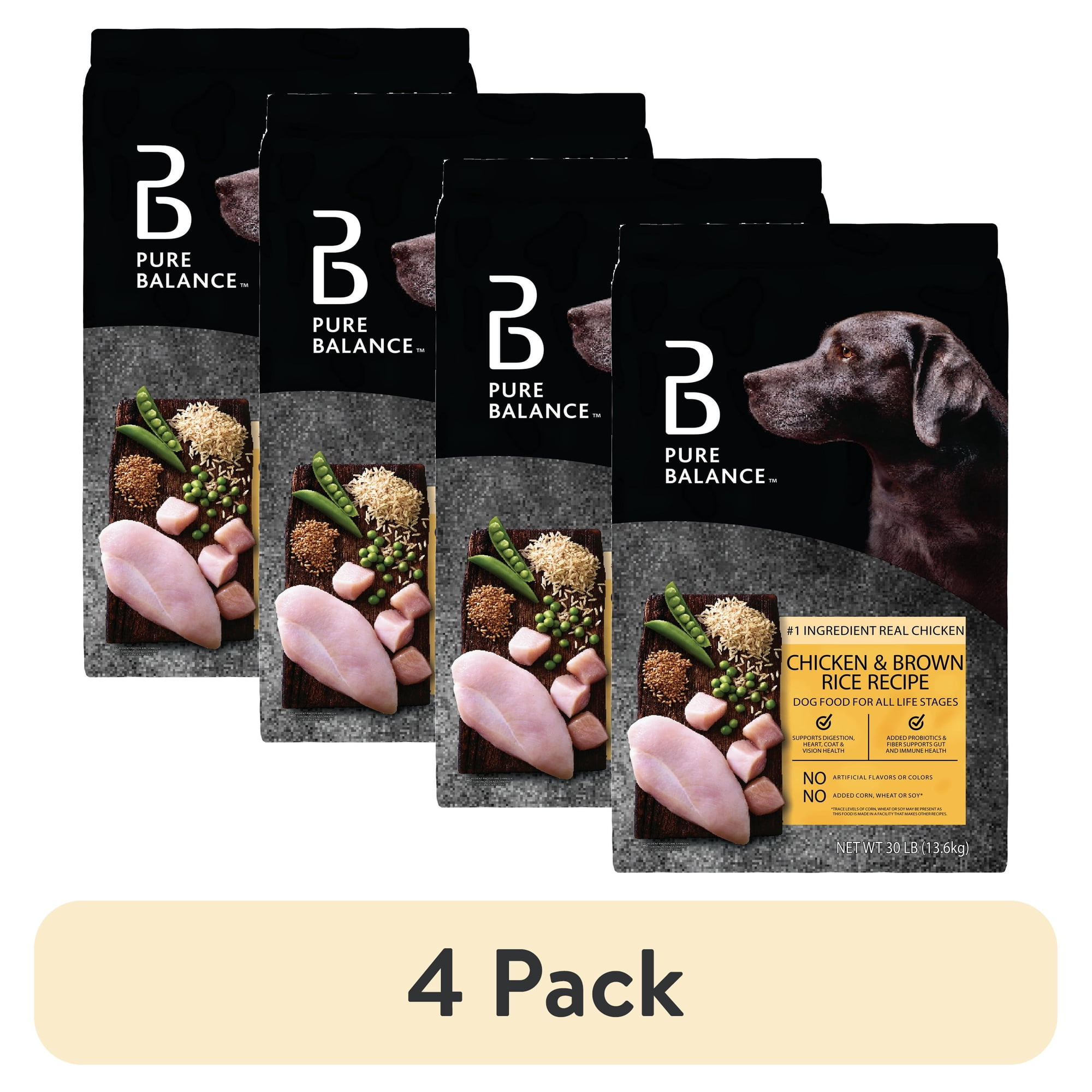 (4 pack) Pure Balance Chicken & Brown Rice Recipe Dry Dog Food, 30 lbs