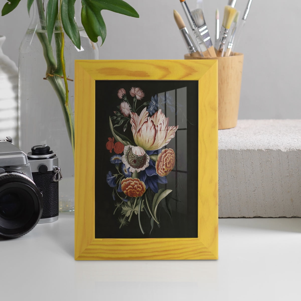 Dramatic Bouquet II -Framed Print w/glass-Sunflower Yellow