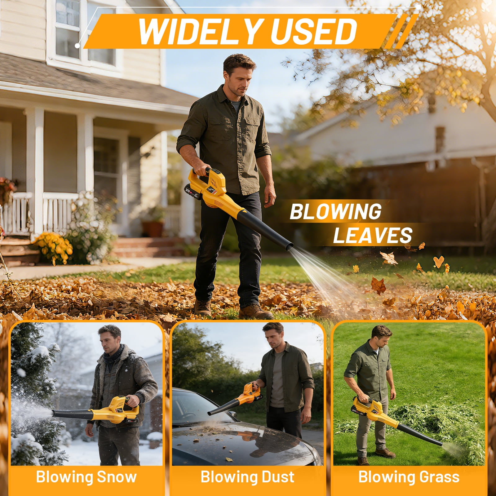 Cordless Leaf Blower, 6-Speed 158CFM 111MPH Powerful Electric Blower with 2 x 2.0Ah Batteries for Lawn, Patio & Dust Cleaning, Yellow