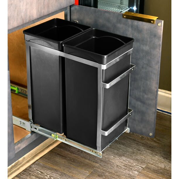 AdirHome 9.5 Gal. Steel In-Cabinet Double Pull-Out Trash Can in Black