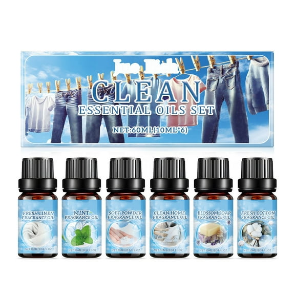 Clean Fragrance Oils Set, Premium Essential Oils Set for Diffuser, Candle, Soap Making, Fresh Cotton, Clean Home, Fresh Linen, Soft Powder, Blossom Soap, Strong Scented Oils
