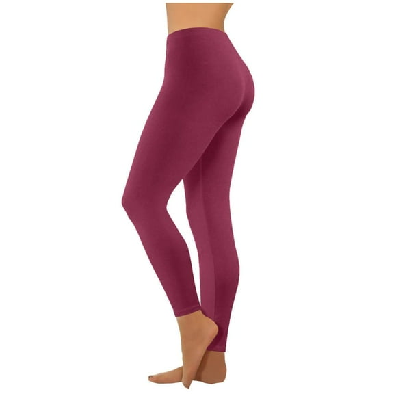 VERUGU Yoga Pants Fashion Casual Women Solid Slim Stretch High Waist Trousers Sports Full Length Pants Wine S