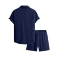 thumbnail image 6 of Men's Summer 2-Piece Set, Solid Color Jacquard Short Sleeve Button-Down Lapel Shirt and Shorts, Lightweight Casual Outfit For Vacation and Beach,Navy,2XL, 6 of 6