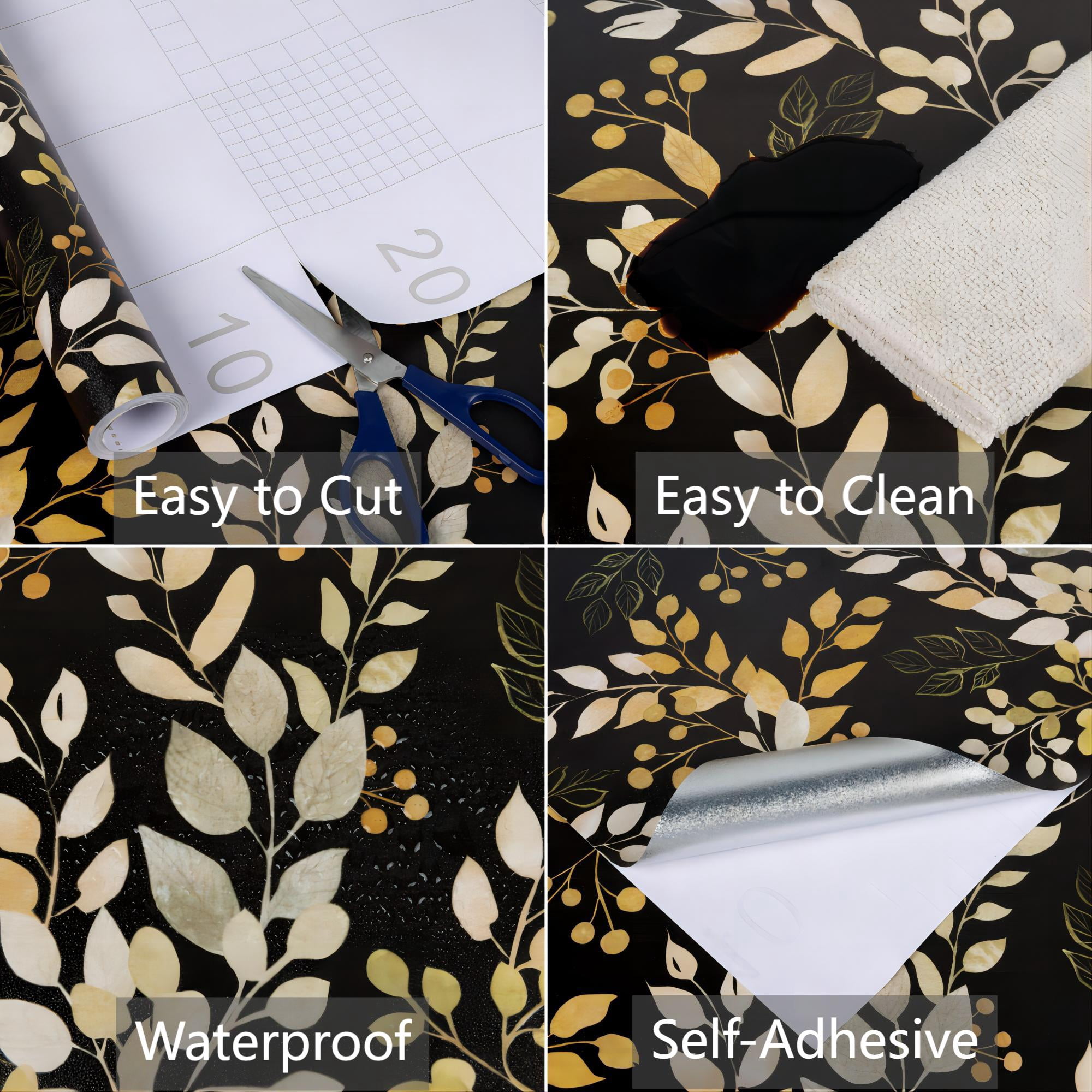 UMIGGEE Floral Wallpaper Peel and Stick Black Wallpaper Self Adhesive Flower Wall Paper Contact Paper 17.7" x 118" Home Decor Wall Covering Old Furniture
