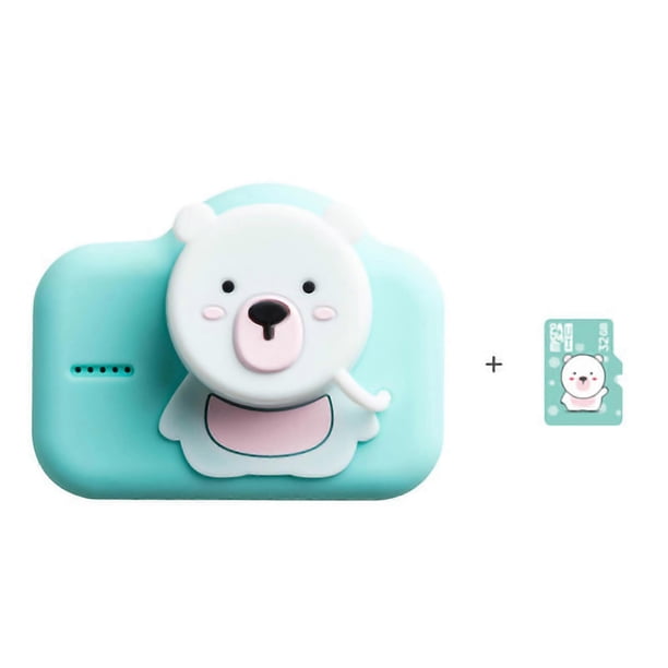 Kids Camera Mini Cute Portable Children's Day Birthday Gift 20 MP with Al Intelligent Adjustment Light Blue White Bear and 32G Card