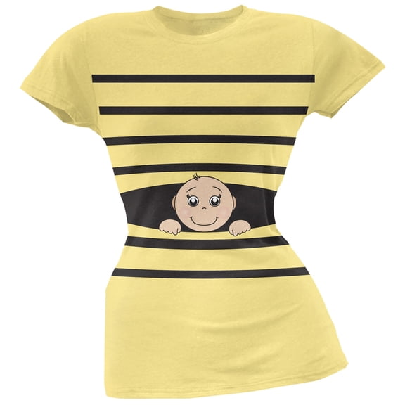 Striped Peeking Baby Yellow Soft Juniors T-Shirt