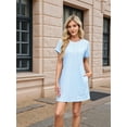 thumbnail image 6 of Casual Dresses for Women Ruffle Cap Sleeve Shift Dresses V Neck Short Sleeves Solid Color Flowy Summer Sundresses Sky Blue XL, 6 of 9