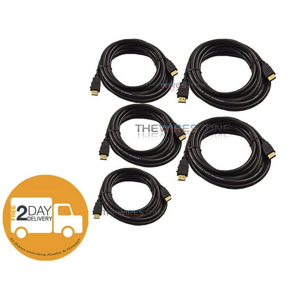 Male HDMI to HDMI 9ft AV Cable w/ Ethernet for HDTV DVD PC 1080p 1080i 4K (5/pk)