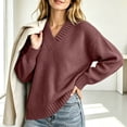 thumbnail image 5 of DYTTDG Women's V-Neck Sweater | Long Sleeve Loose Fit Solid Color Knit Pullover Top, Ribbed Cuffs and Hem Casual Jumper for Daily Outfits, 5 of 8