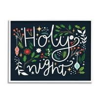 Stupell Industries Holy Night Modern Calligraphy Holiday Winter Botanicals Graphic Art White Framed Art Print Wall Art, Design by Louise Allen
