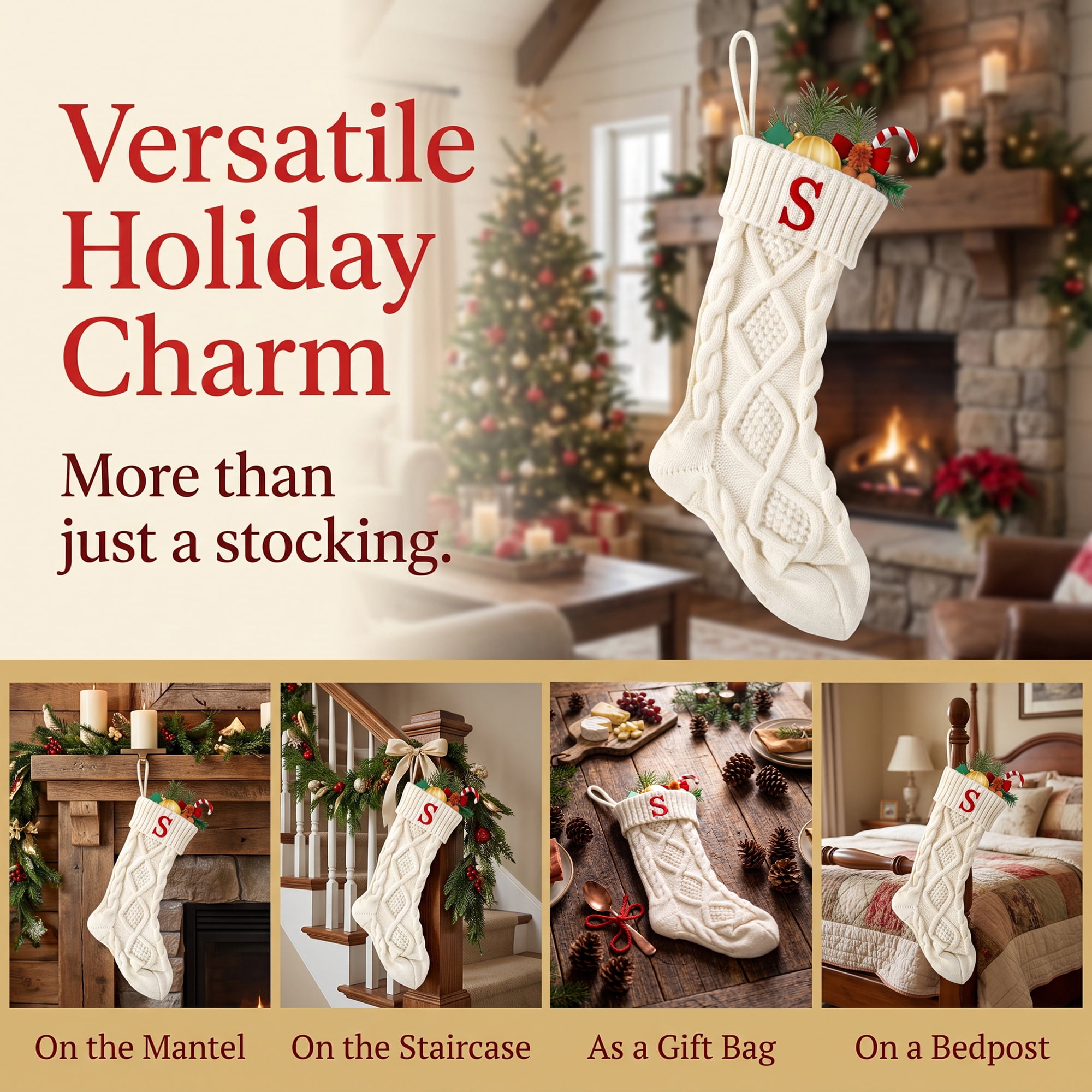 Unique Bargains Canine Bone Christmas Stocking Luxury Puppy Holiday Keepsake Sack Letter S 17"