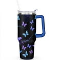 thumbnail image 2 of Blue and Purple Butterflies 40 Oz Tumbler with Handle Lid and Straw, Stainless Steel Double Walled Vacuum Insulated Cup, Cute Birthday Gifts Tumbler for Women Men Friends, 2 of 7