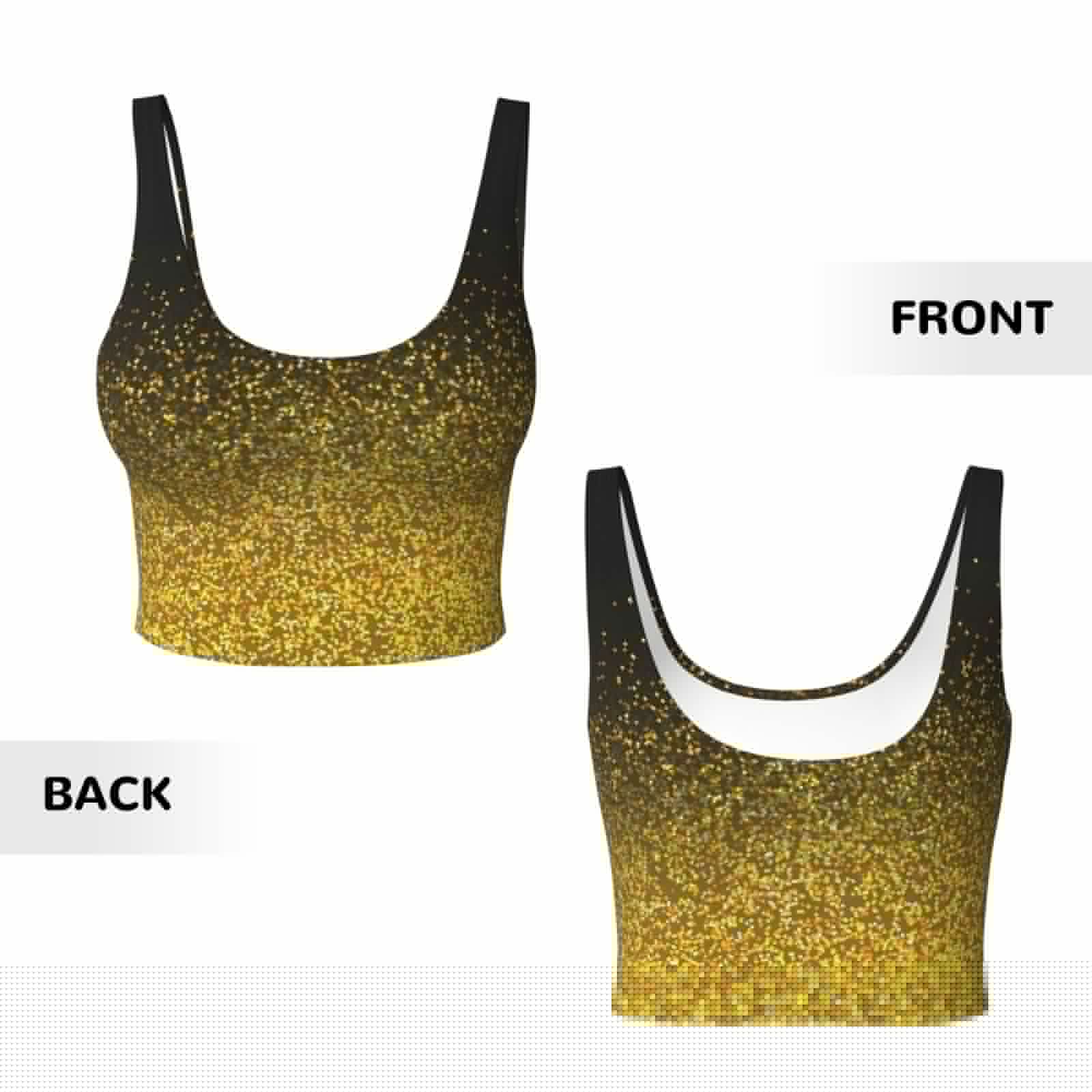 thumbnail image 5 of Fotbe Gold Glitter Gradient Pattern Womens' Sports Bra Longline Wirefree Padded with Medium Support Sports Moisture-Wicking Workou Vest,Tank Top-XX-Large, 5 of 7
