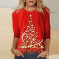 thumbnail image 2 of Tiqkatyck Women Summer Tops, Christma Shirts for Women, Womens Daily Christmas Tree Print T Shirt O Neck Tops, 3/4 Sleeve Shirt Printed Flower Loose Side Split Shirts Red M, 2 of 5