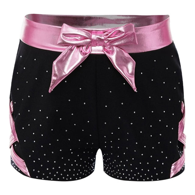 TTAO Shorts de Danse pour Filles avec Strass Extensibles Taille Haute Rose 10
