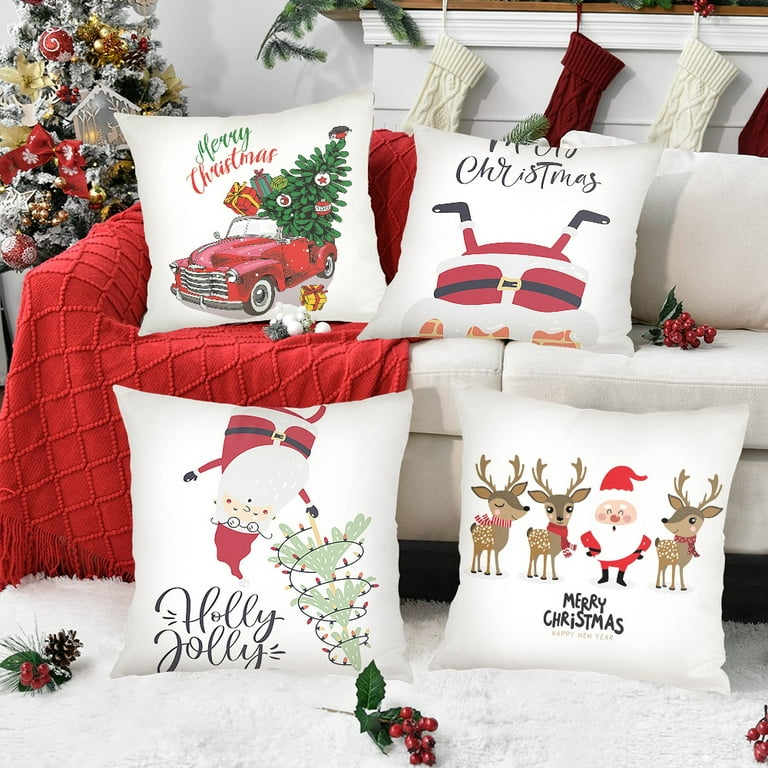 New 4pcs Christmas Mickey Mouse Throw Pillow Covers Holiday Decor