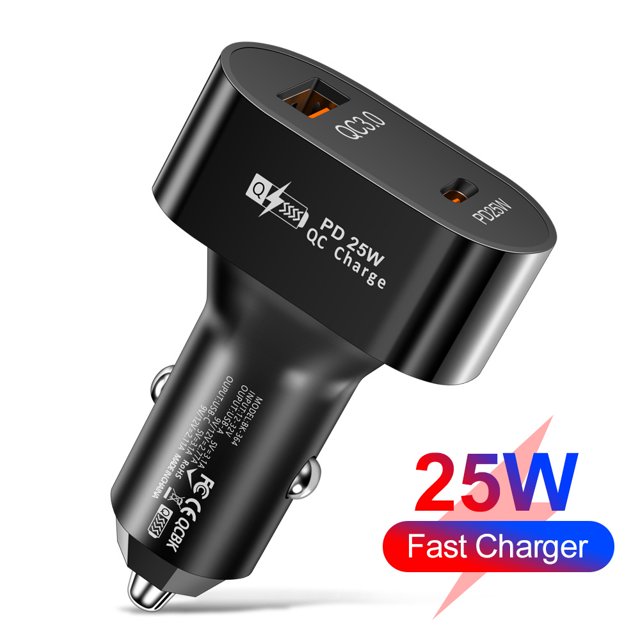 Cargador de coche NQ Ellipse 25WQC3.0+PD Carga rápida Doble línea Tipo C Encendedor de cigarrillos