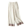 thumbnail image 2 of Aimik Women Solid Color Embroidery Art Style Plus Size Long Pants Summer Fashion Flowing Double Layer Thin Wide Leg Pants, 2 of 5