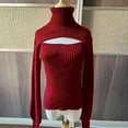 thumbnail image 4 of Wdgfv Cashmere Pullover for Women Elegant Women's Autumn Winter Loose Fit Turtleneck Knit Top With Alluring Hollow Out Detailing For, 4 of 4