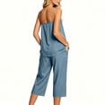 thumbnail image 4 of Cagogo Women V Neck Sleeveless Tank Top Wide Leg Pants Two Piece Set Casual Summer Outfits Loose Fit Tops Comfy Pants Matching Lounge Sets Tracksuits Travel Airport Clothes, Light Blue S, 4 of 8