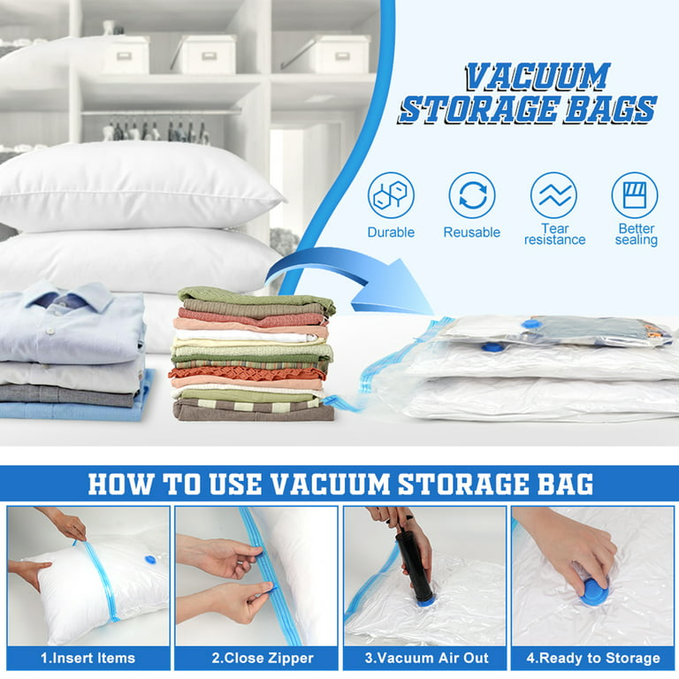 Cube Vacuum Storage Bags, 6 Pack Jumbo Cube Size Vacuum Sealer Compression  Space Saver Bag for Clothes, Comforters, Blanket, Duvets, Pillows, Quilt,  Travel, Hand Pump with Sealing Ring Included