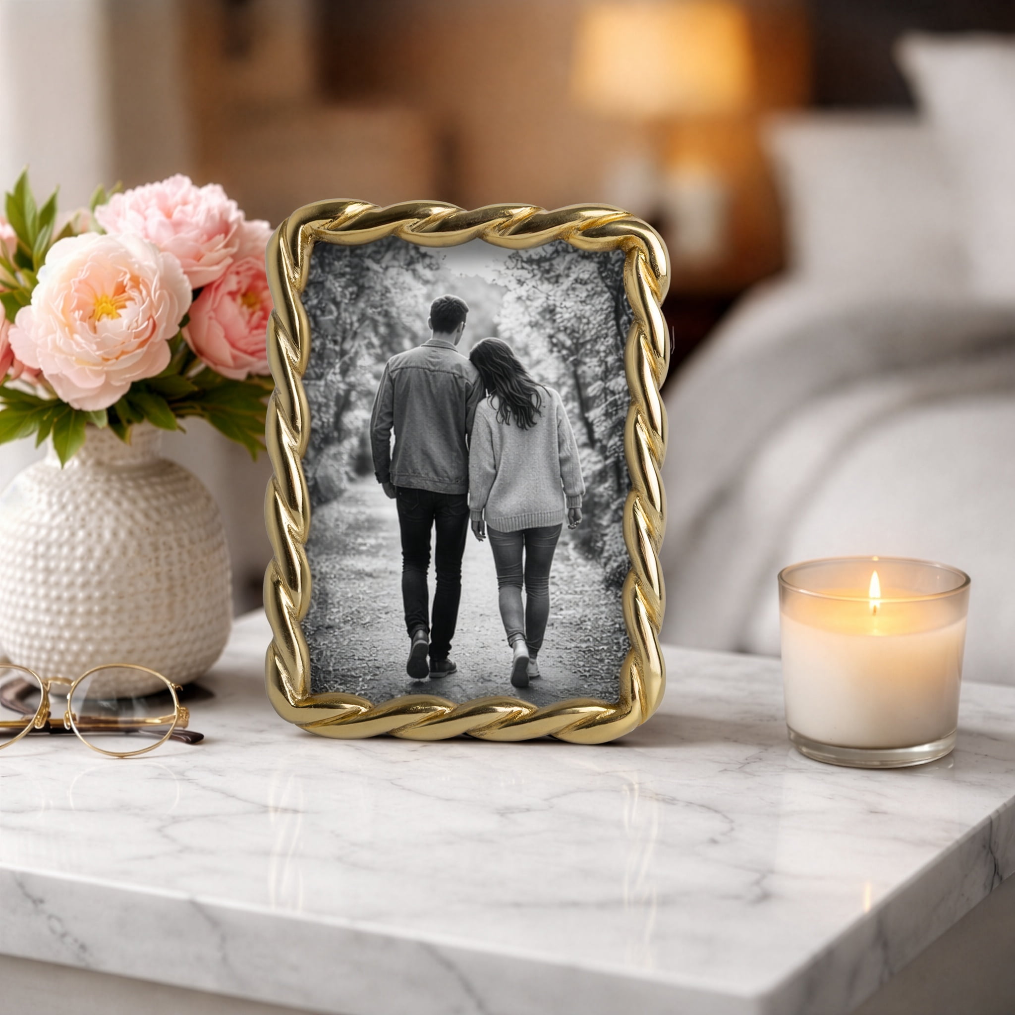 Better Homes & Gardens 5x7 Picture Frame – Gold Rope Metal Tabletop Photo Frame